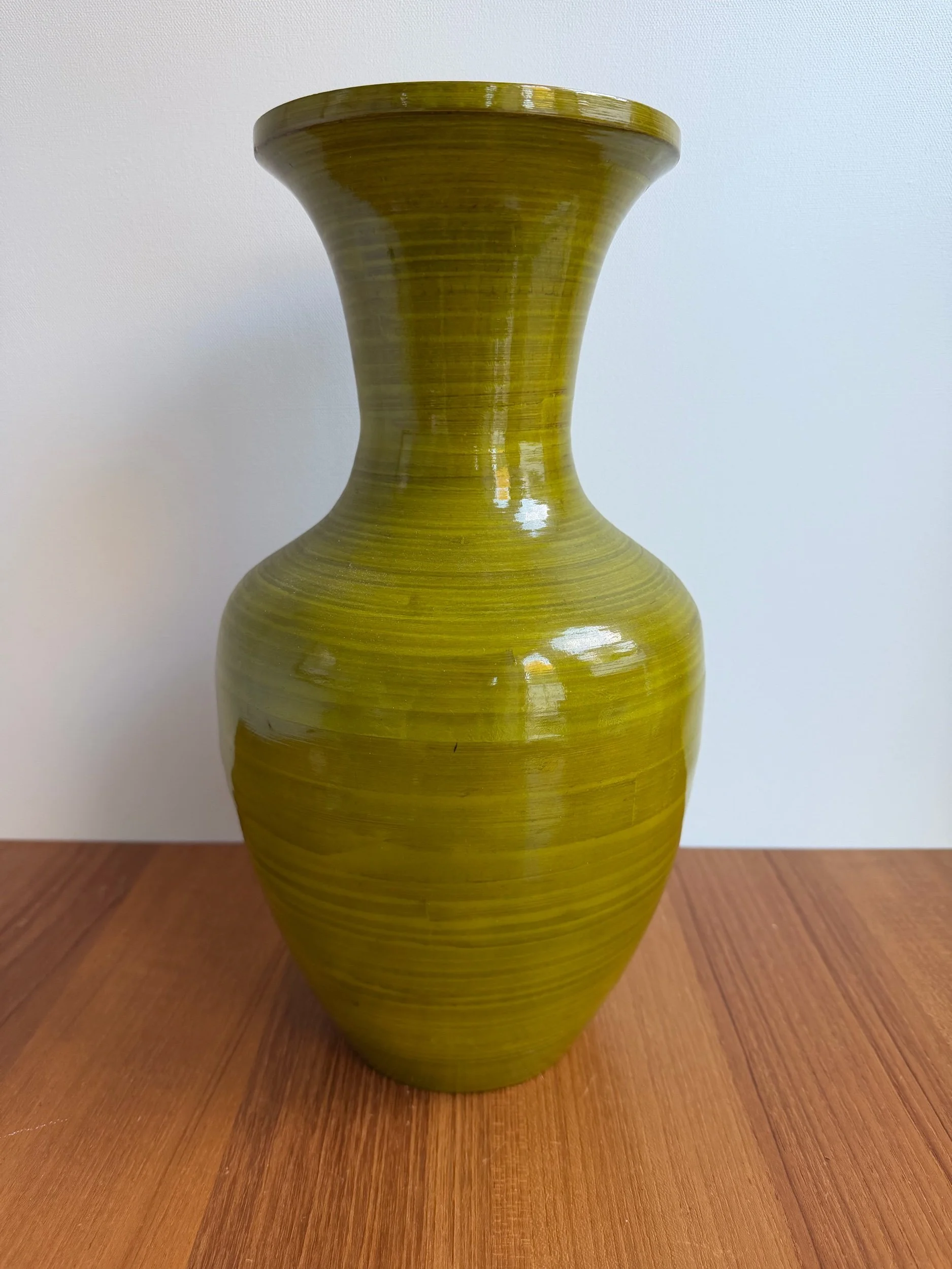 green wood vase