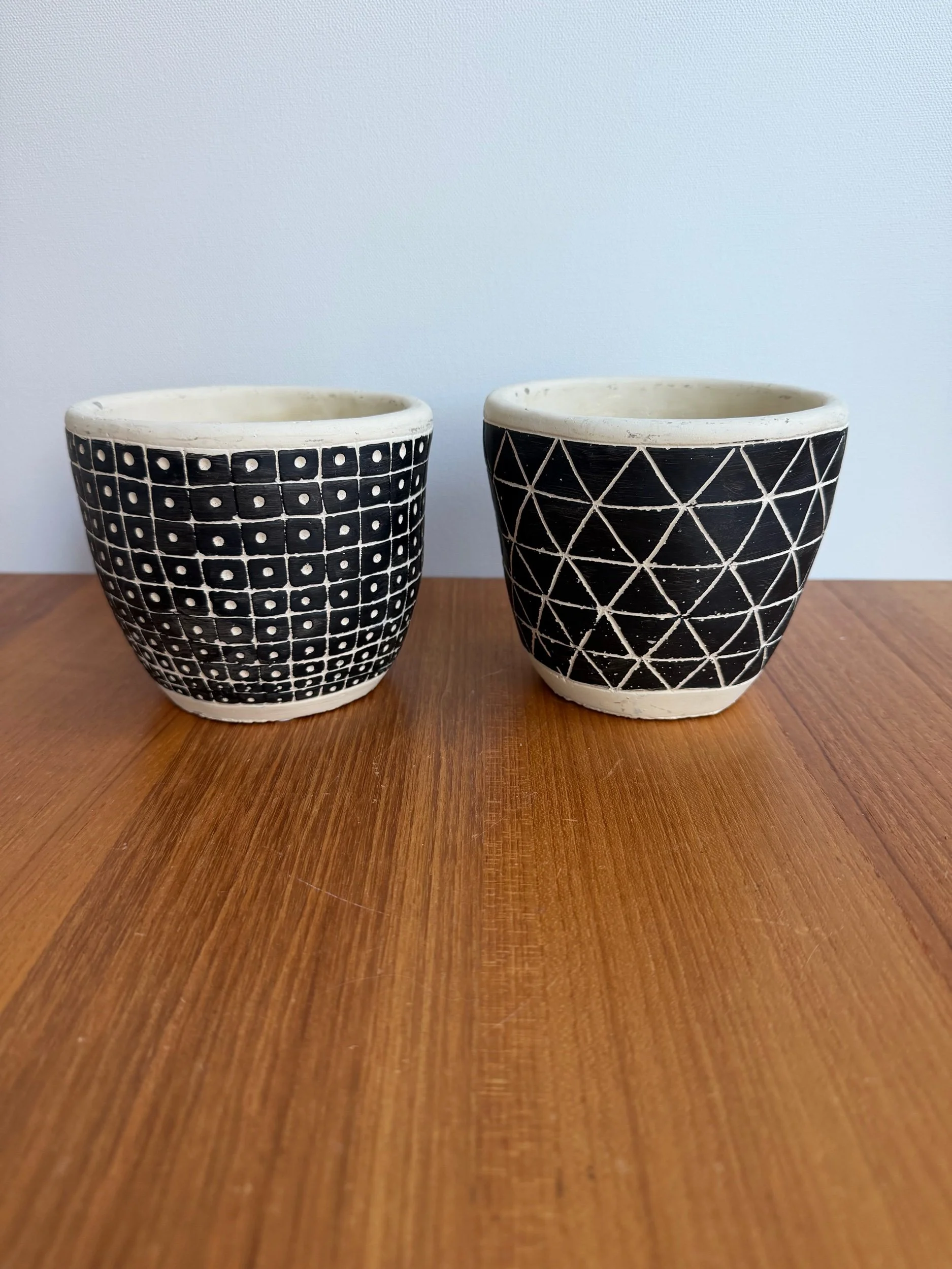 pair of black & cream pots