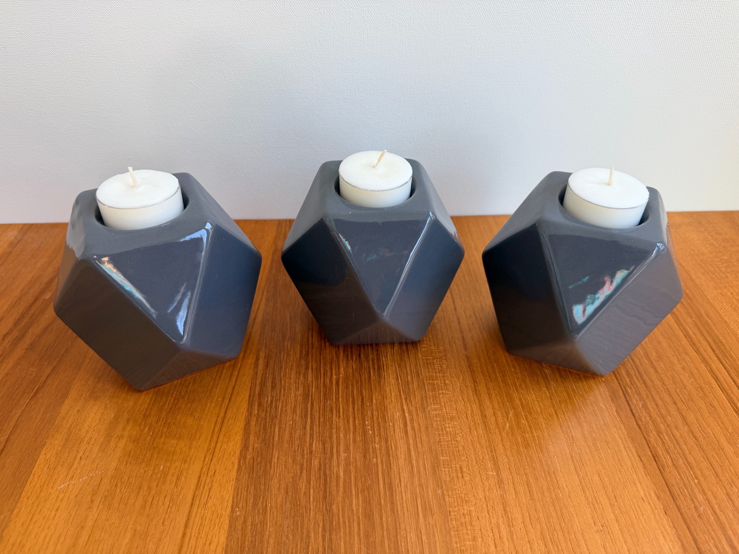 set of 3 grey votive candle holders