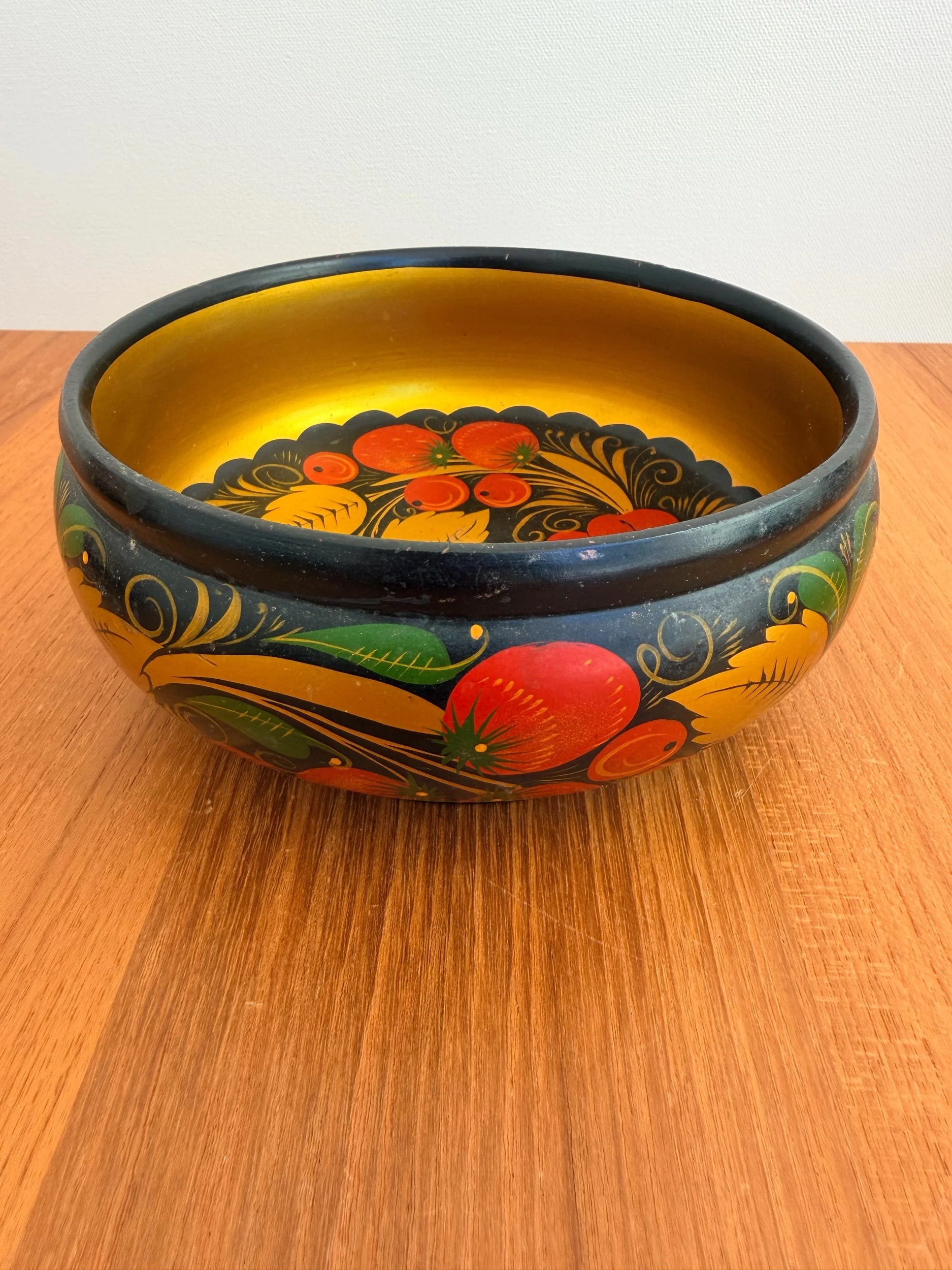vintage Russian folk art wood bowl
