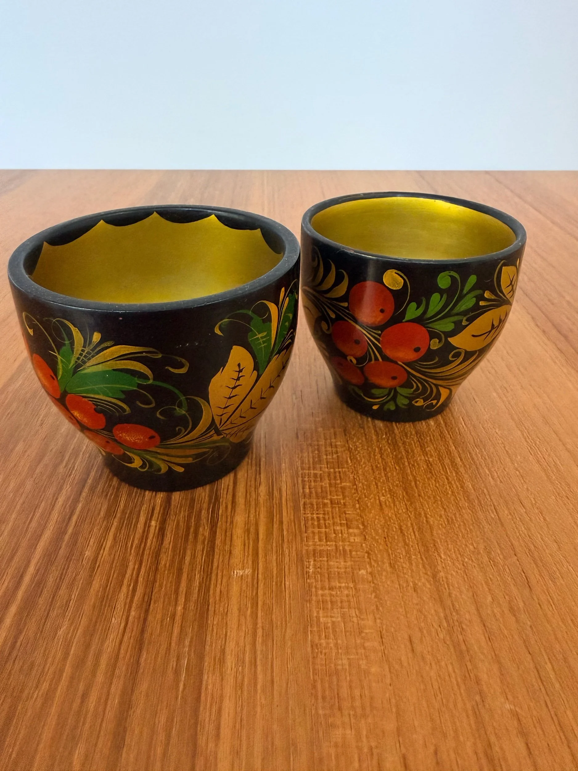 pair of vintage Russian folk are cups