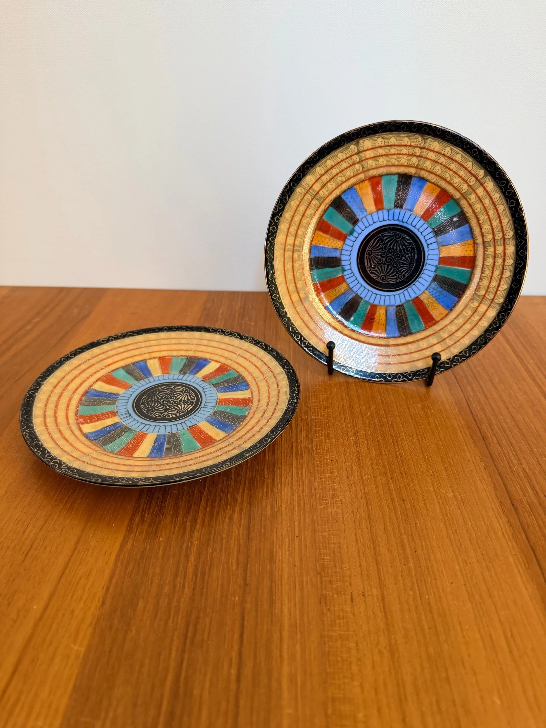 pair of Japanese multicolored plates