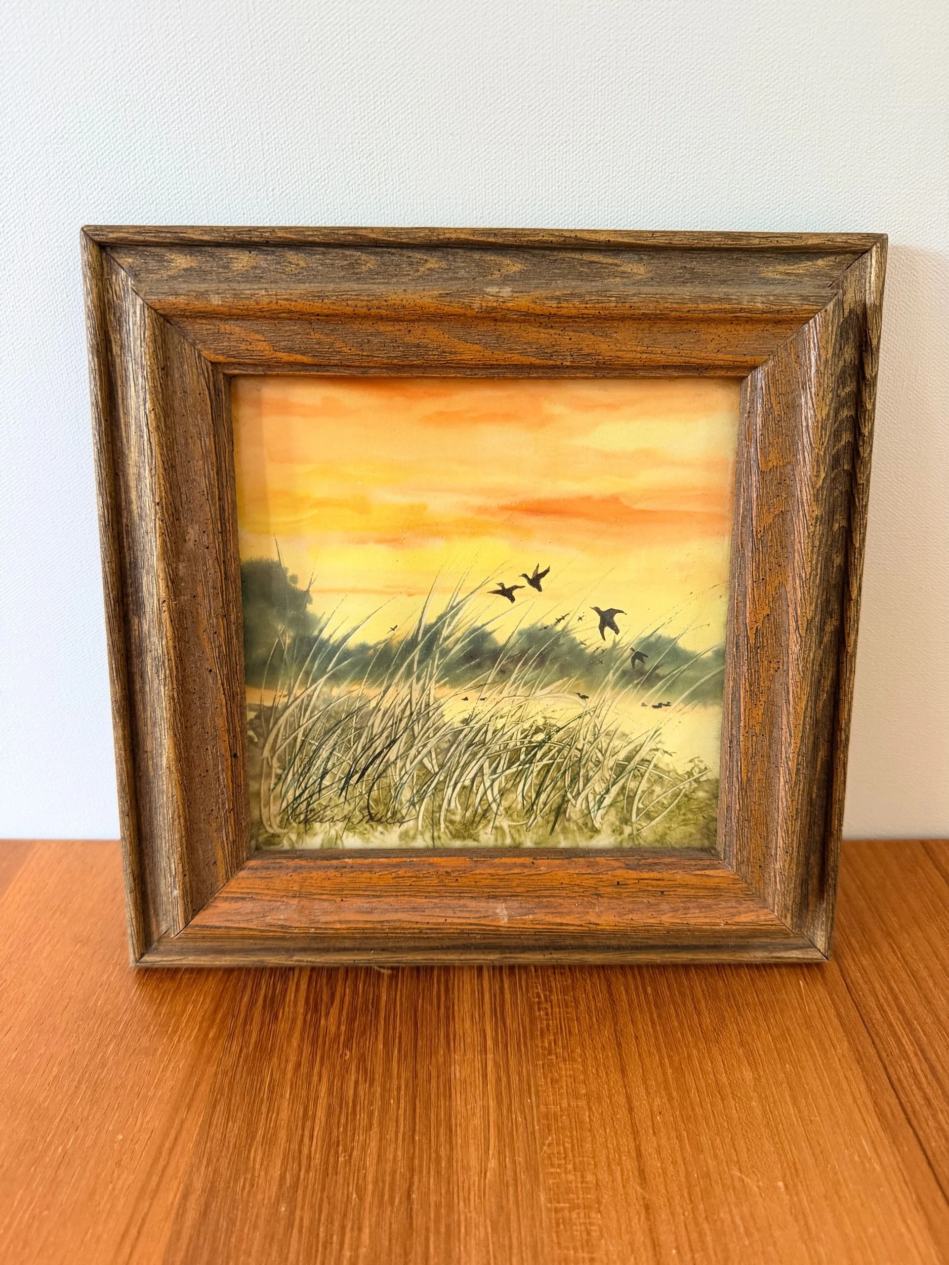 watercolor painting of birds in marshland