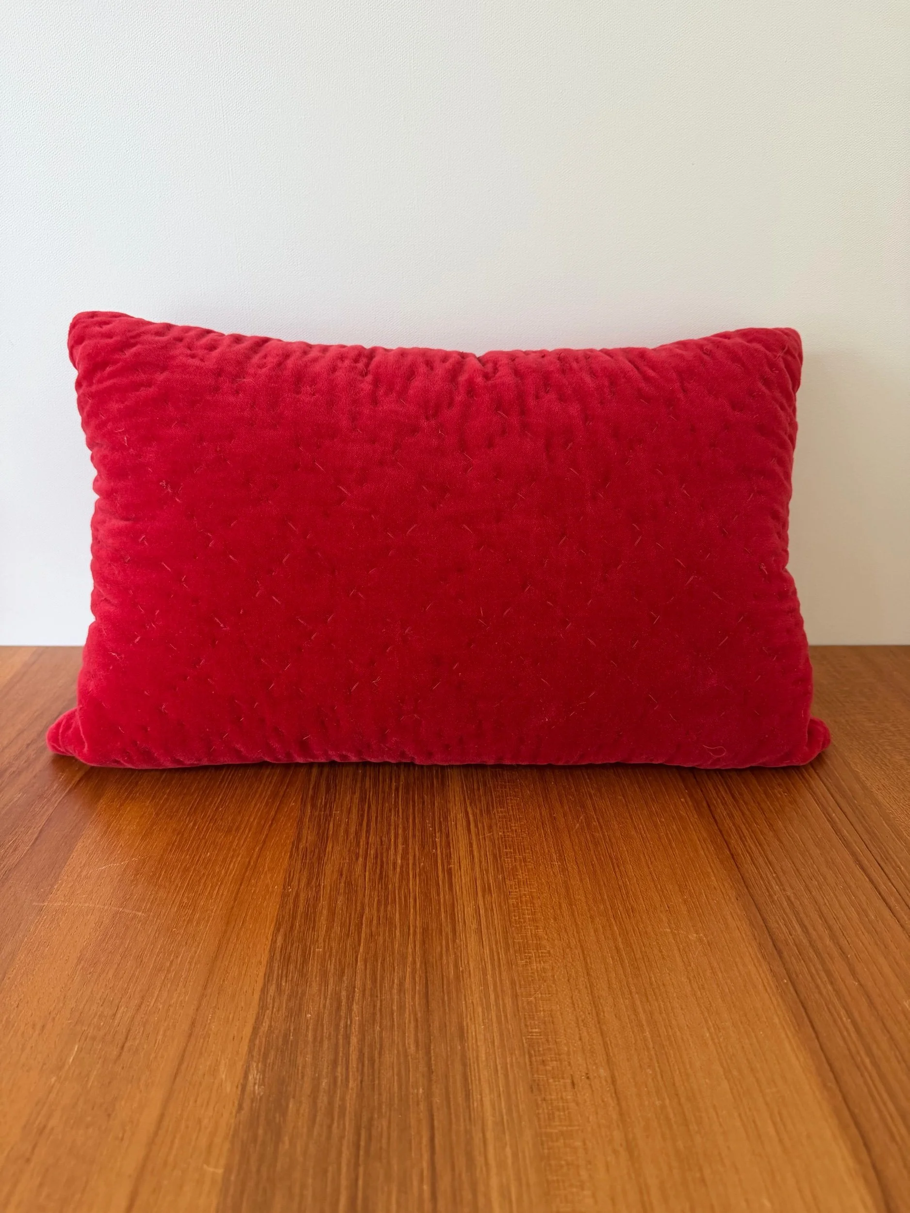 red velvet long quilted pillow