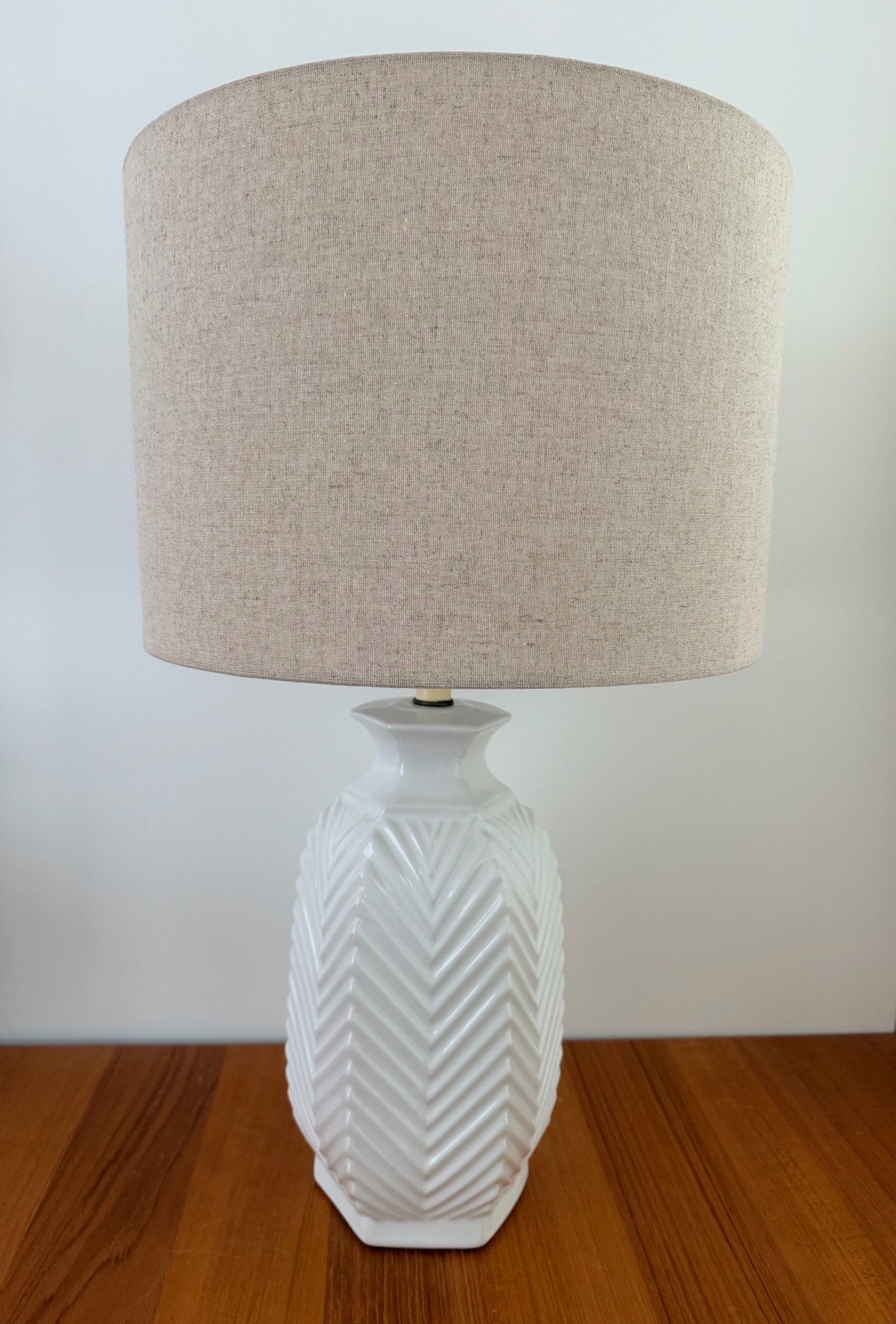 white ceramic chevron lamp