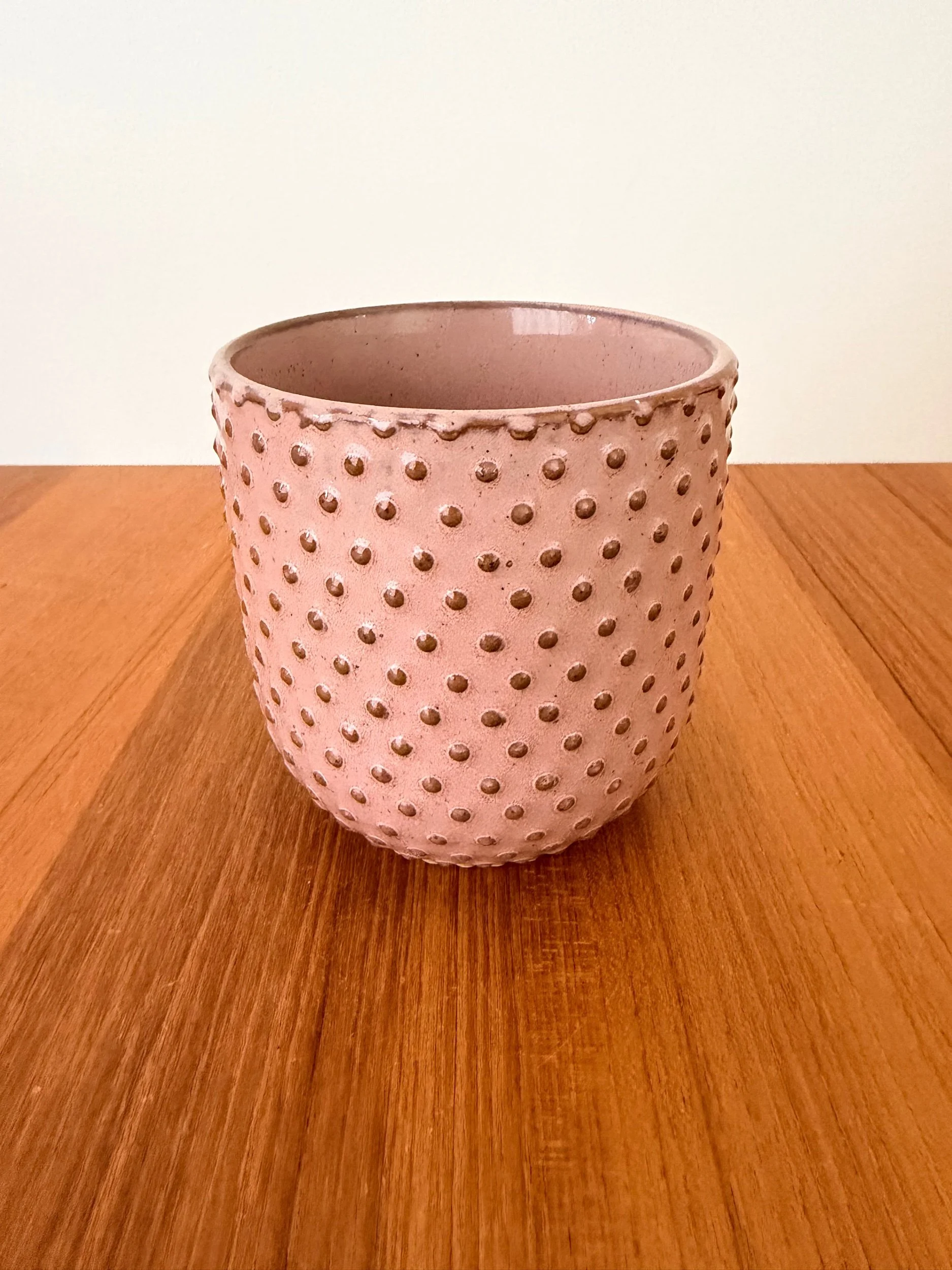 small pink polka dot pot