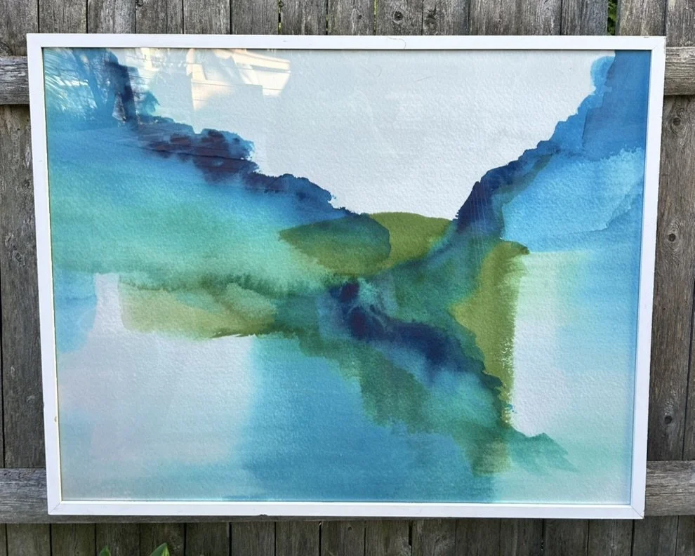 large watercolor with white frame