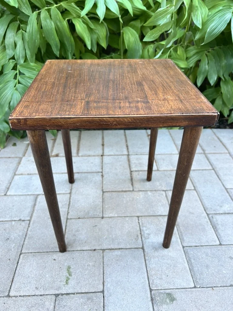 small square walnut veneer side table