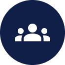 Icon of three people in a group on a dark blue background