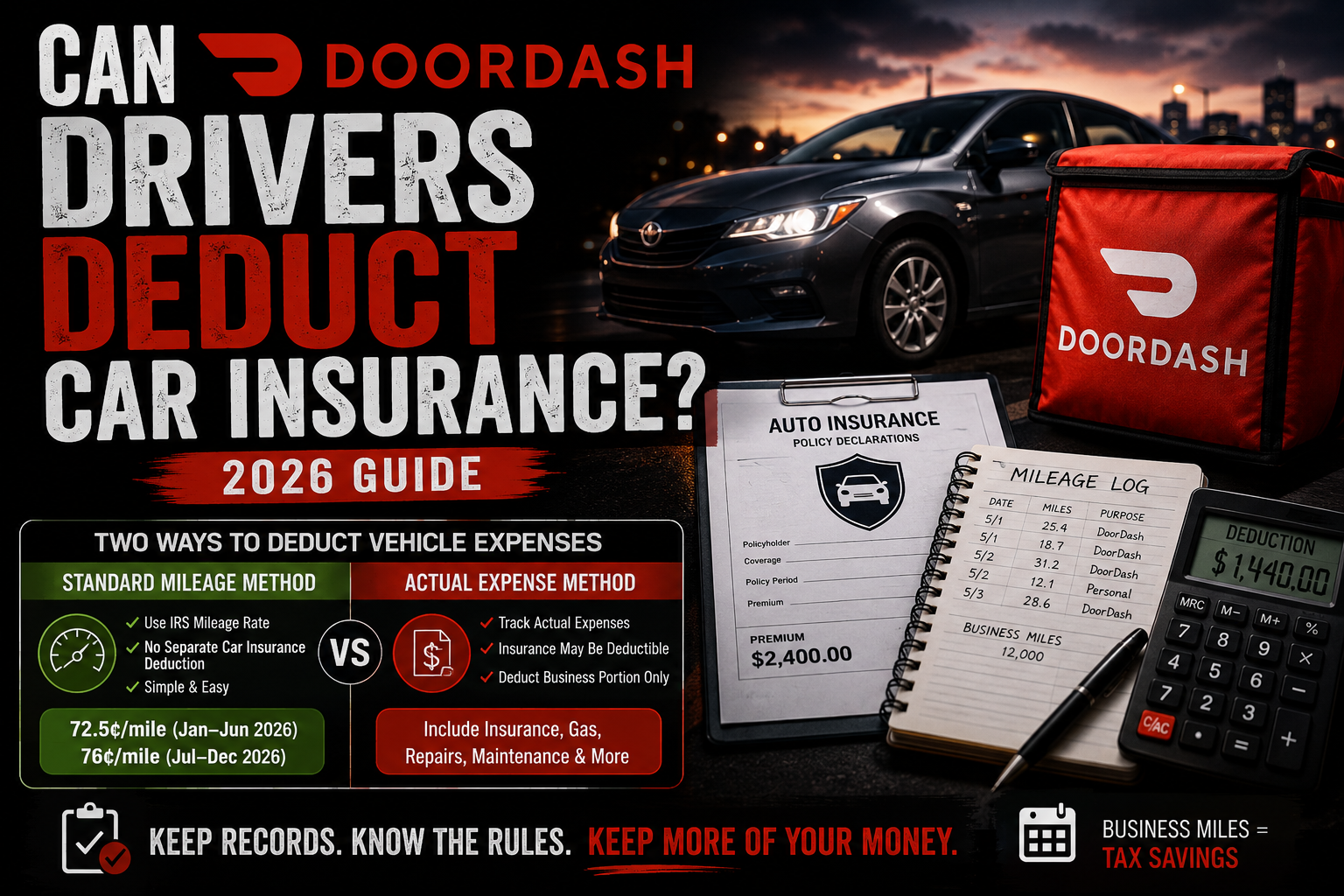 Can DoorDash Drivers Deduct Car Insurance? (2026 Guide)