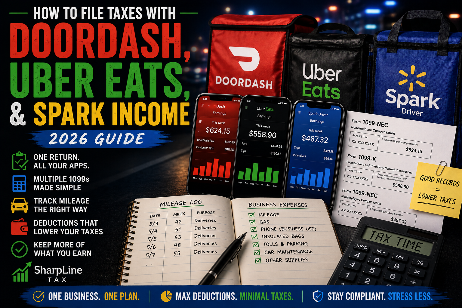 How to File Taxes With DoorDash, Uber Eats, and Spark Income (2026 Guide)