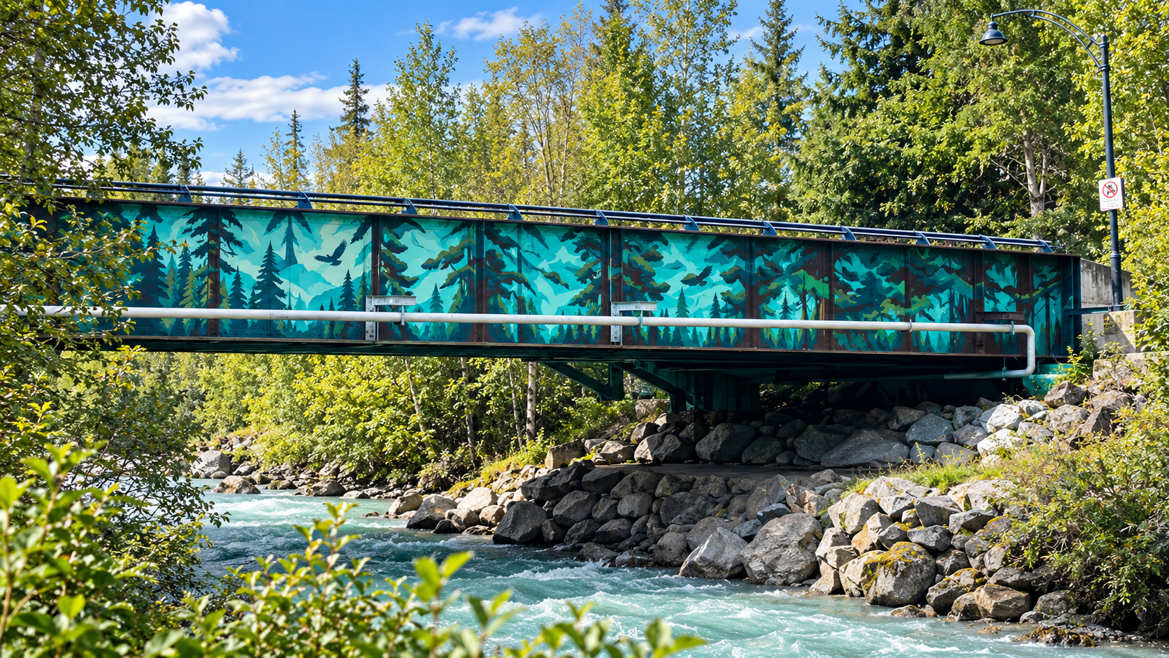 Turquoise Mural Bridge Over Glacial River.png