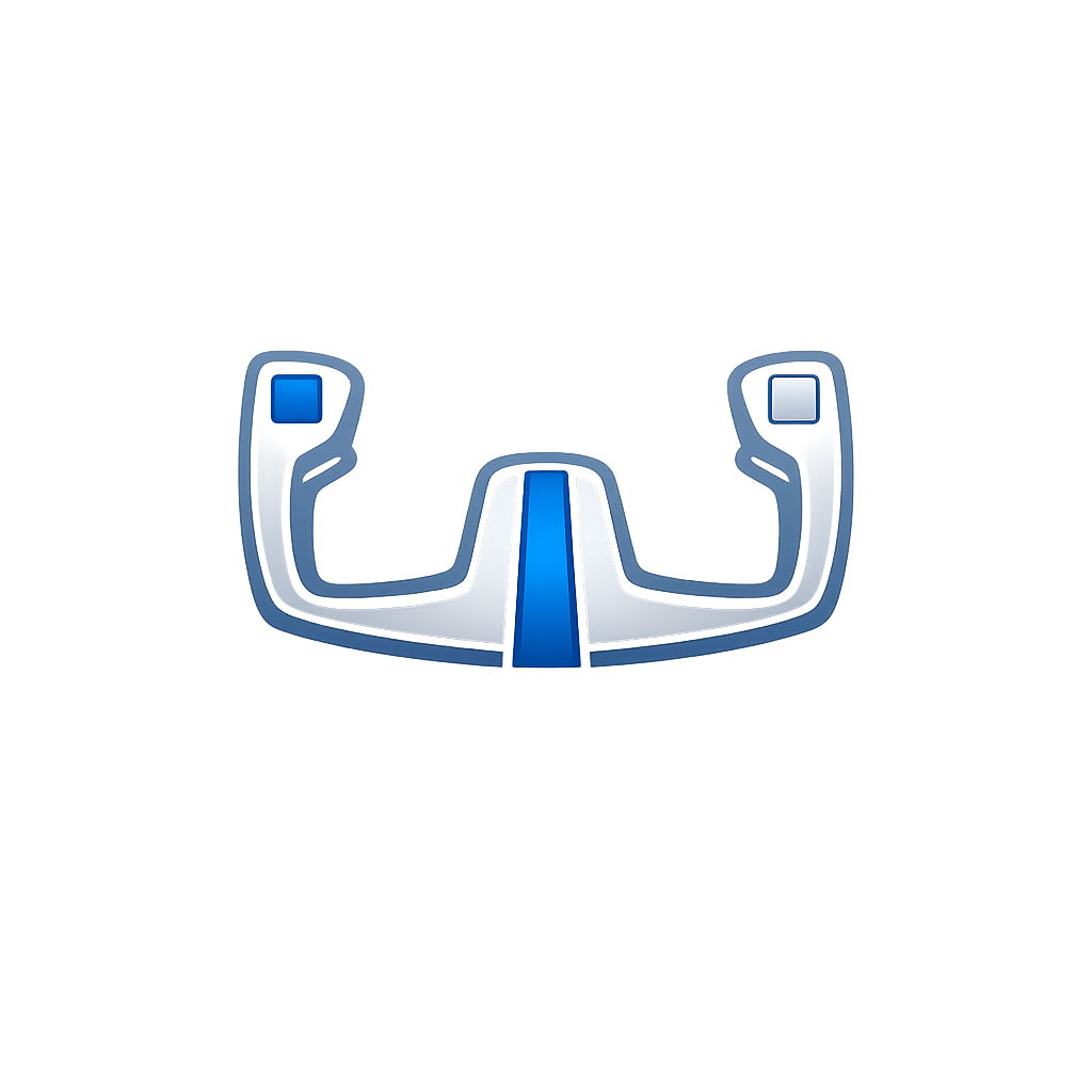 A digital illustration of a pair of augmented reality glasses with blue accents.