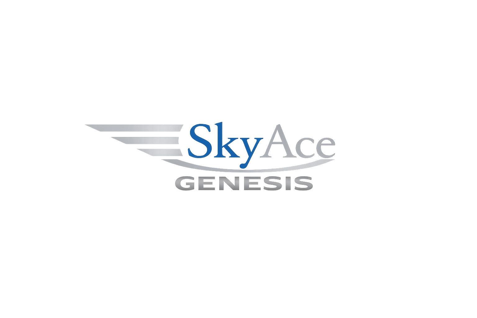 Logo for SkyAce Genesis, featuring stylized wings and blue text.