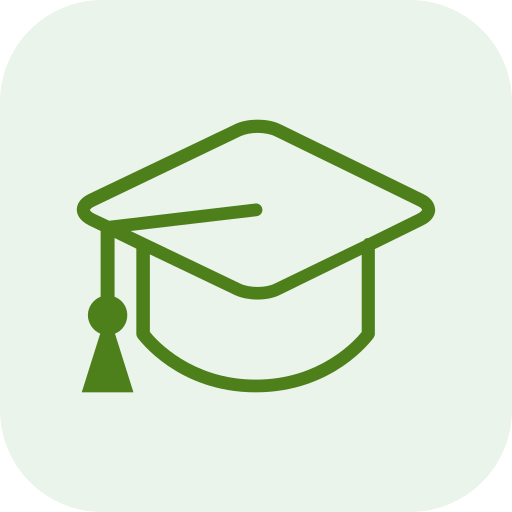 Green graduation cap icon on a light background.