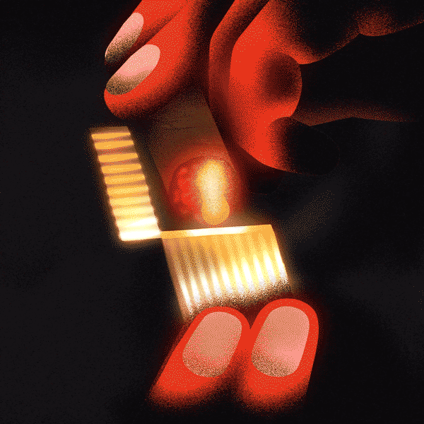 Close-up of a person's hand holding a small LED flashlight, illuminating a tiny strip of LEDs, with a dark background.