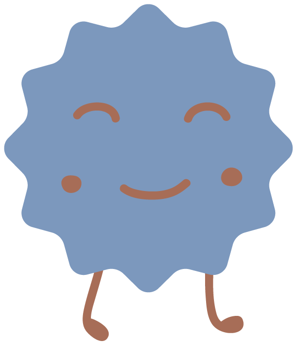 Feed and Nurture logo illustration — Cute cartoon character resembling a blue spiky flower representing happy child.