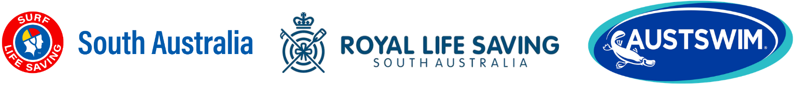 Logos of surf lifesaving Australia, Royal Life Saving Australia, and Austswim