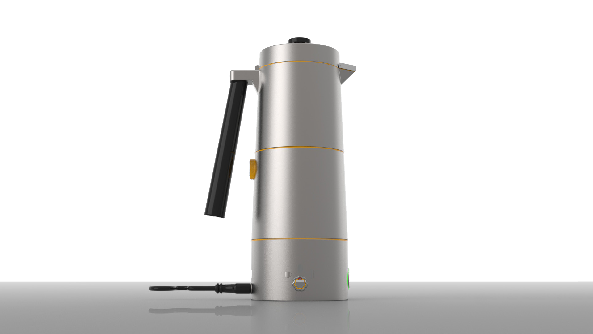 A coffee machine resting on a bench, product design