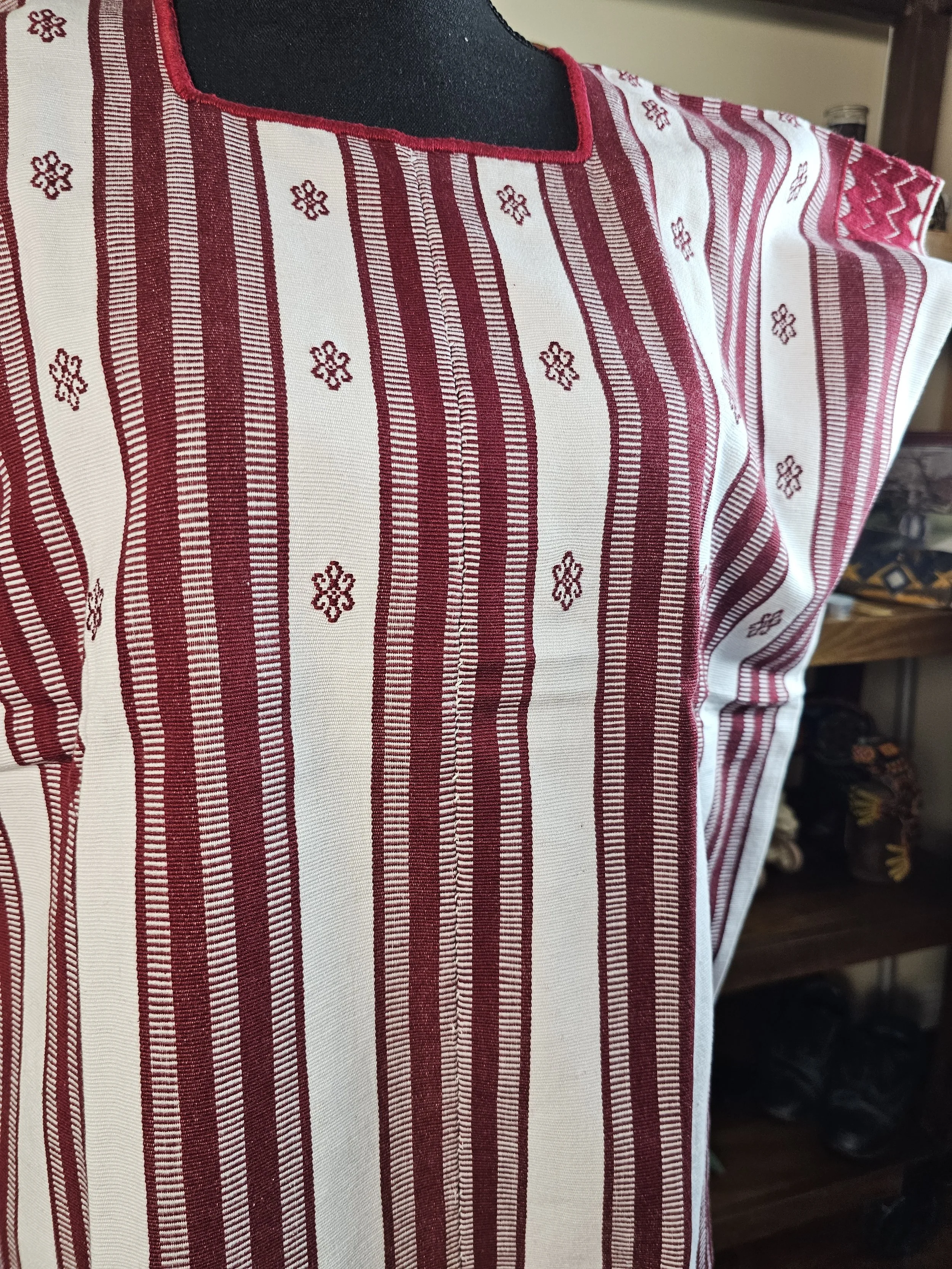 Maroon  White Stripe Pantelho Huipil