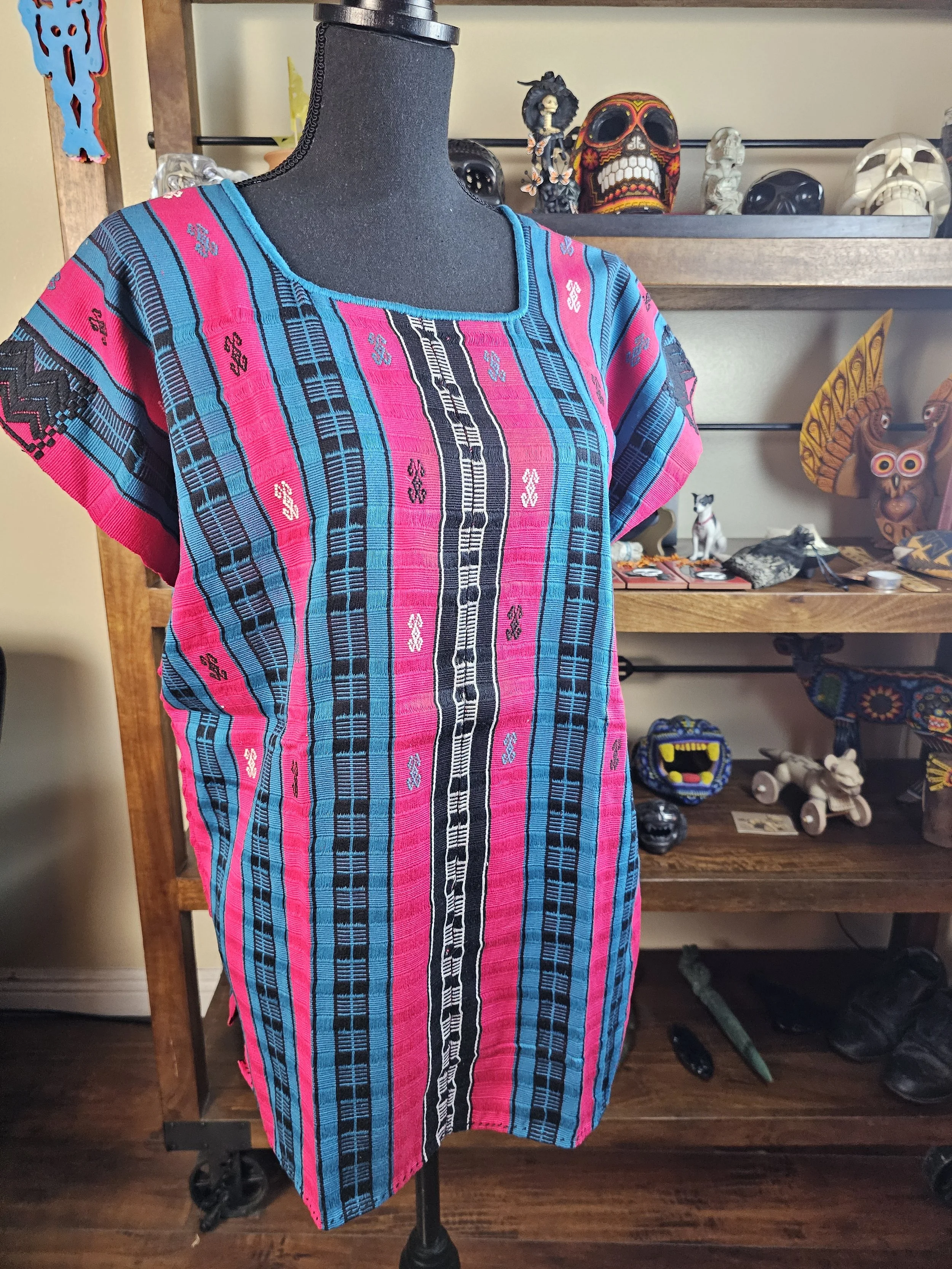 Pink and Blue Stripe Pantelho Huipil