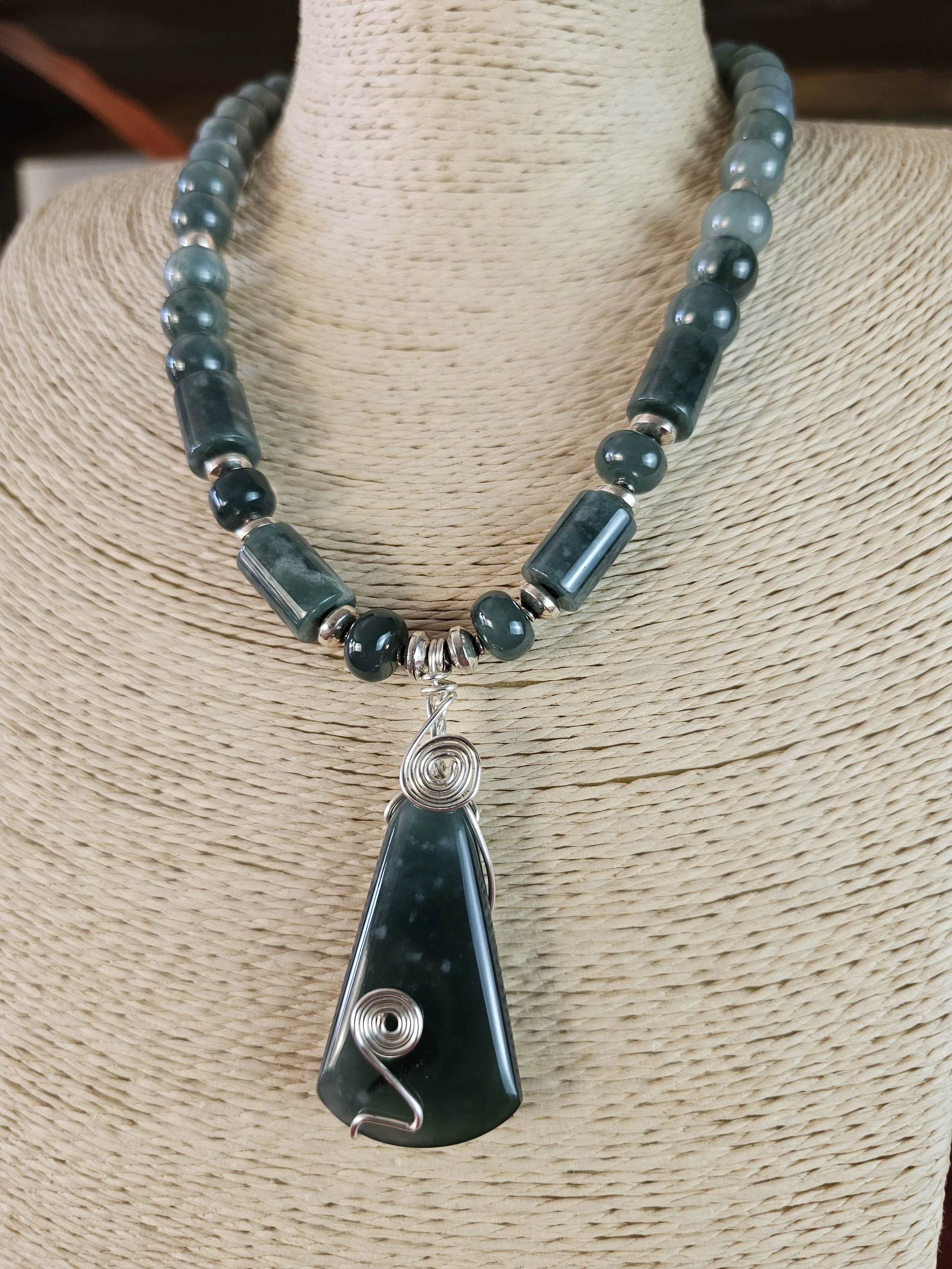 #32 Translucent Princess Blue Guatemalan Jade Axe Head Pendant & Jade Necklace 2.jpg
