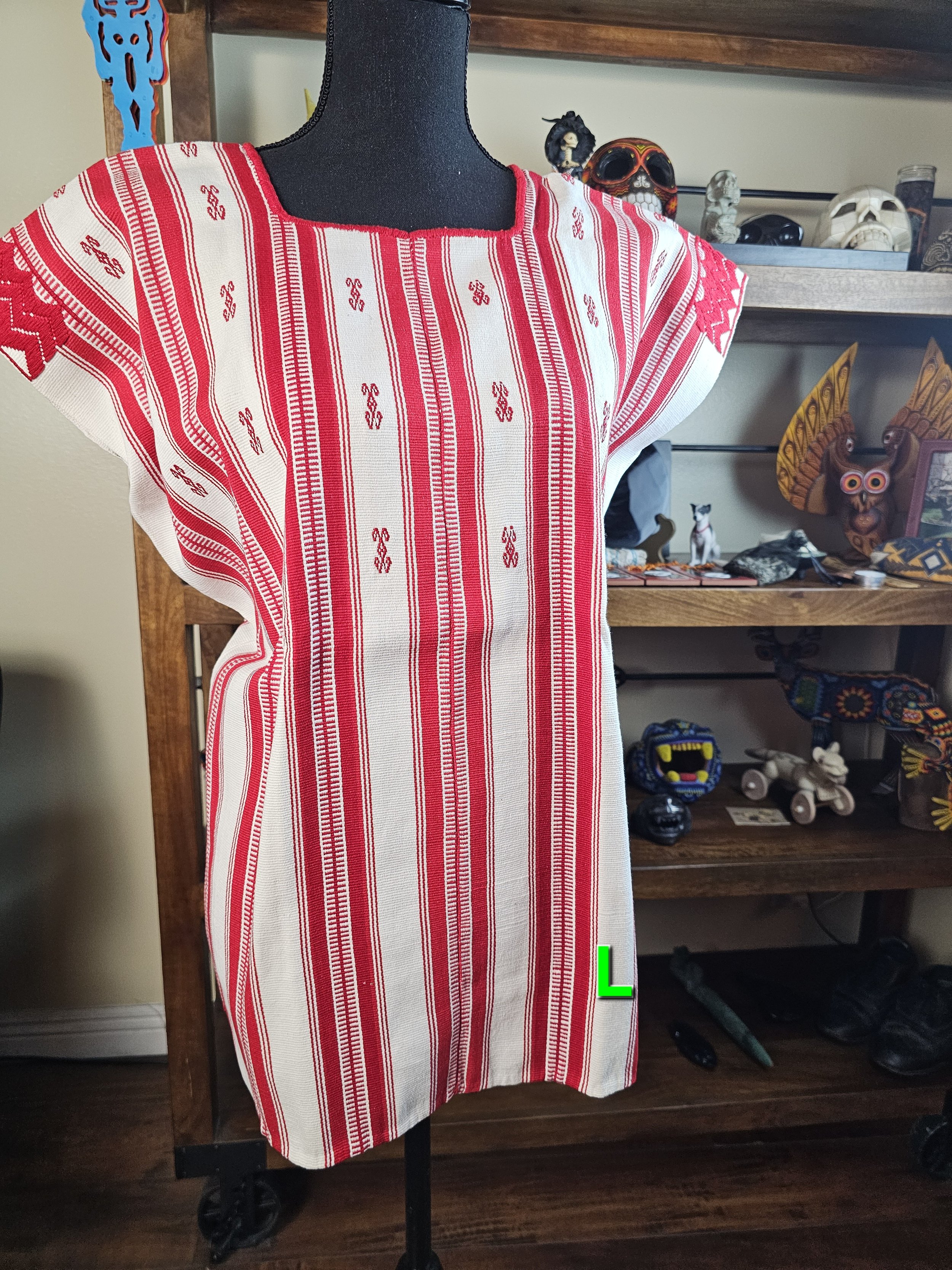 White Red Stripe Pantelho Huipil
