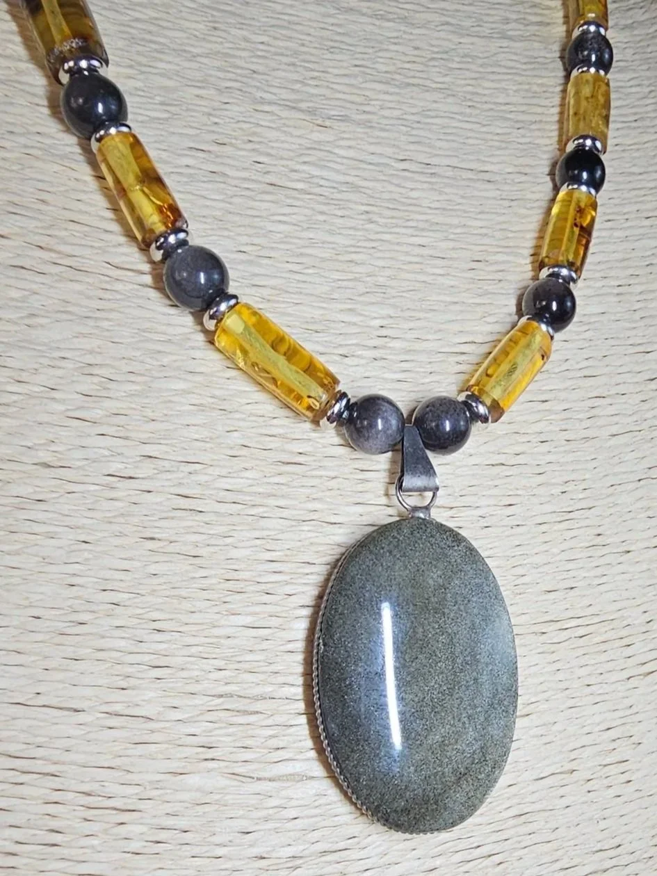 Oval+Silver+Sheen+Obsidian+Pendant+%26+Amber+Tube+Necklace+2.jpg