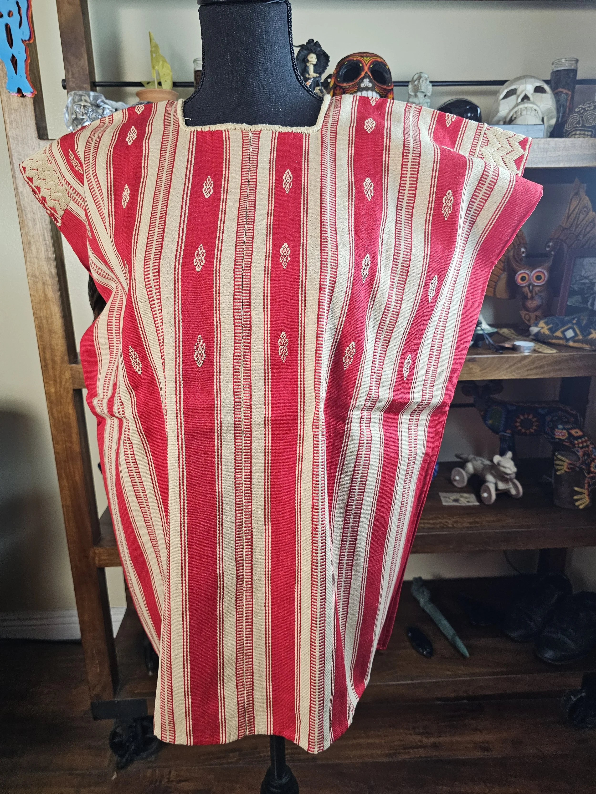 Red and Beige Stripe Pantelho Huipil