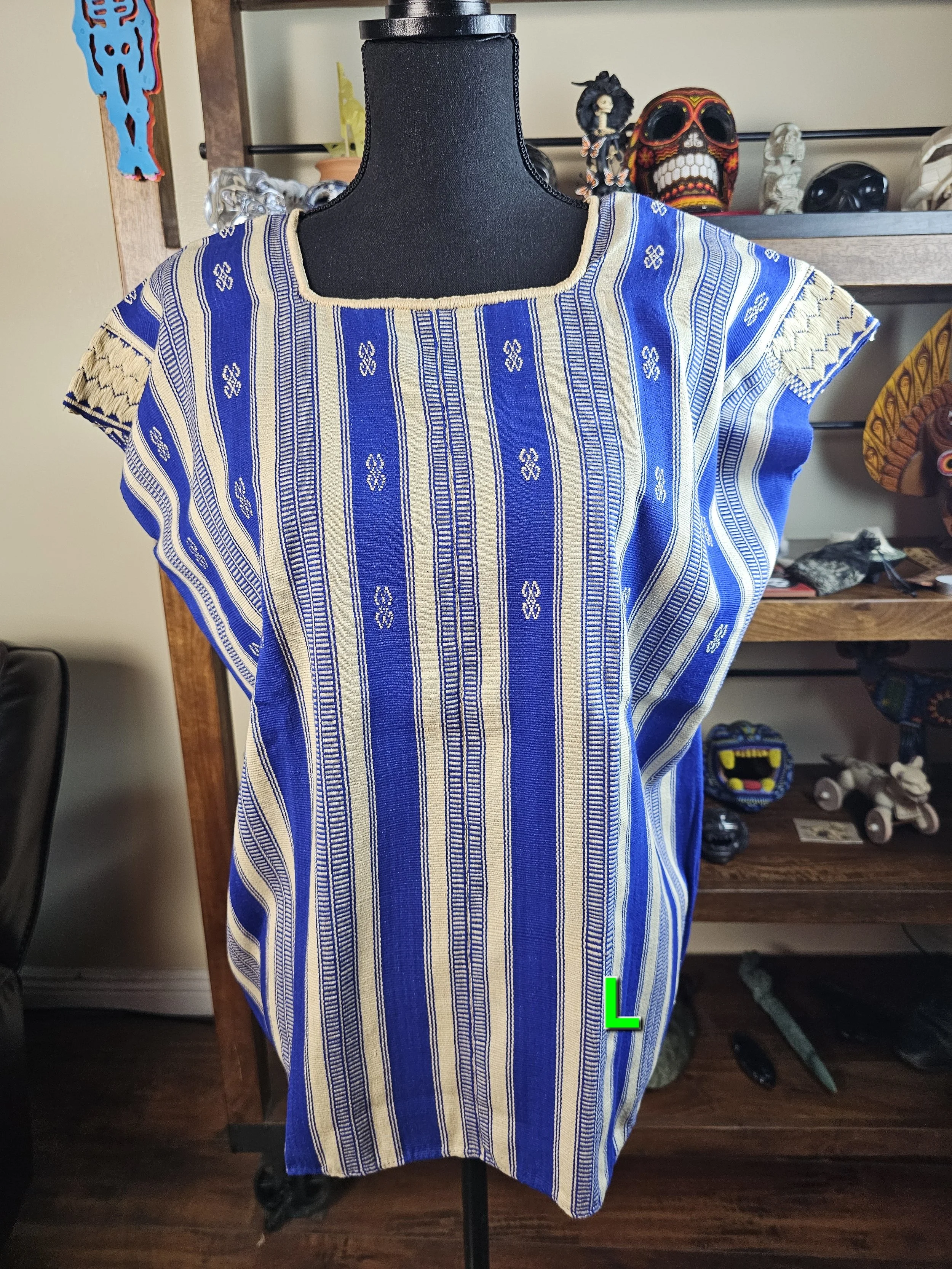 Blue Beige Striped Pantelho Huipil