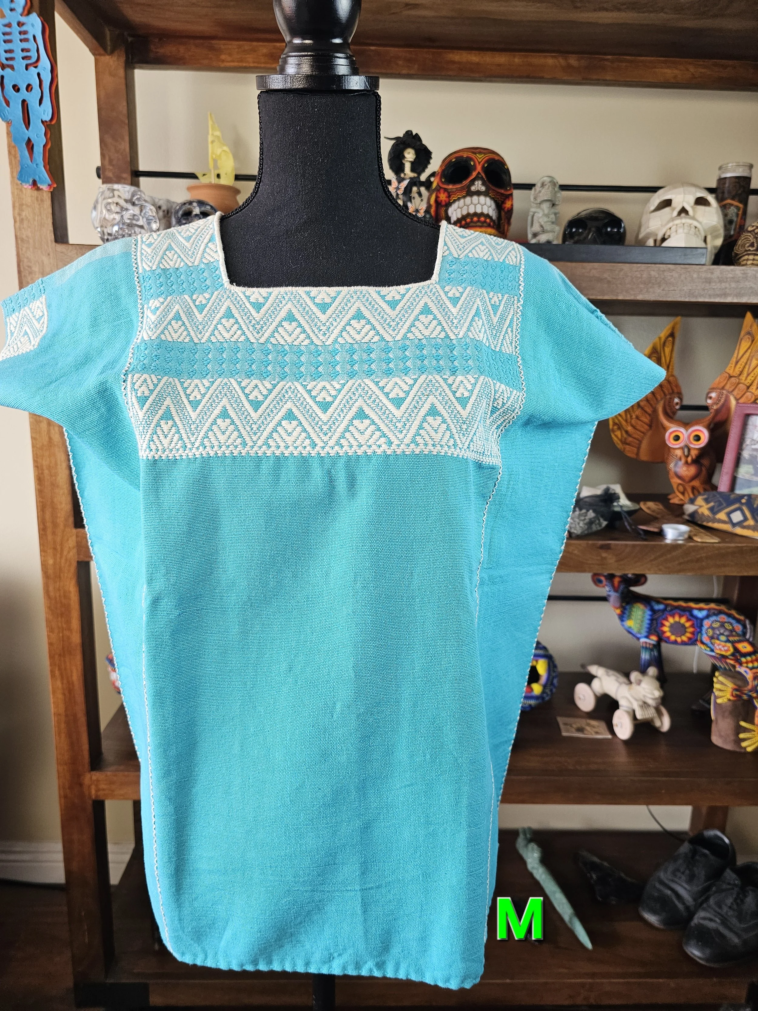 Baby Blue Embroidered Larrainzar Huipil