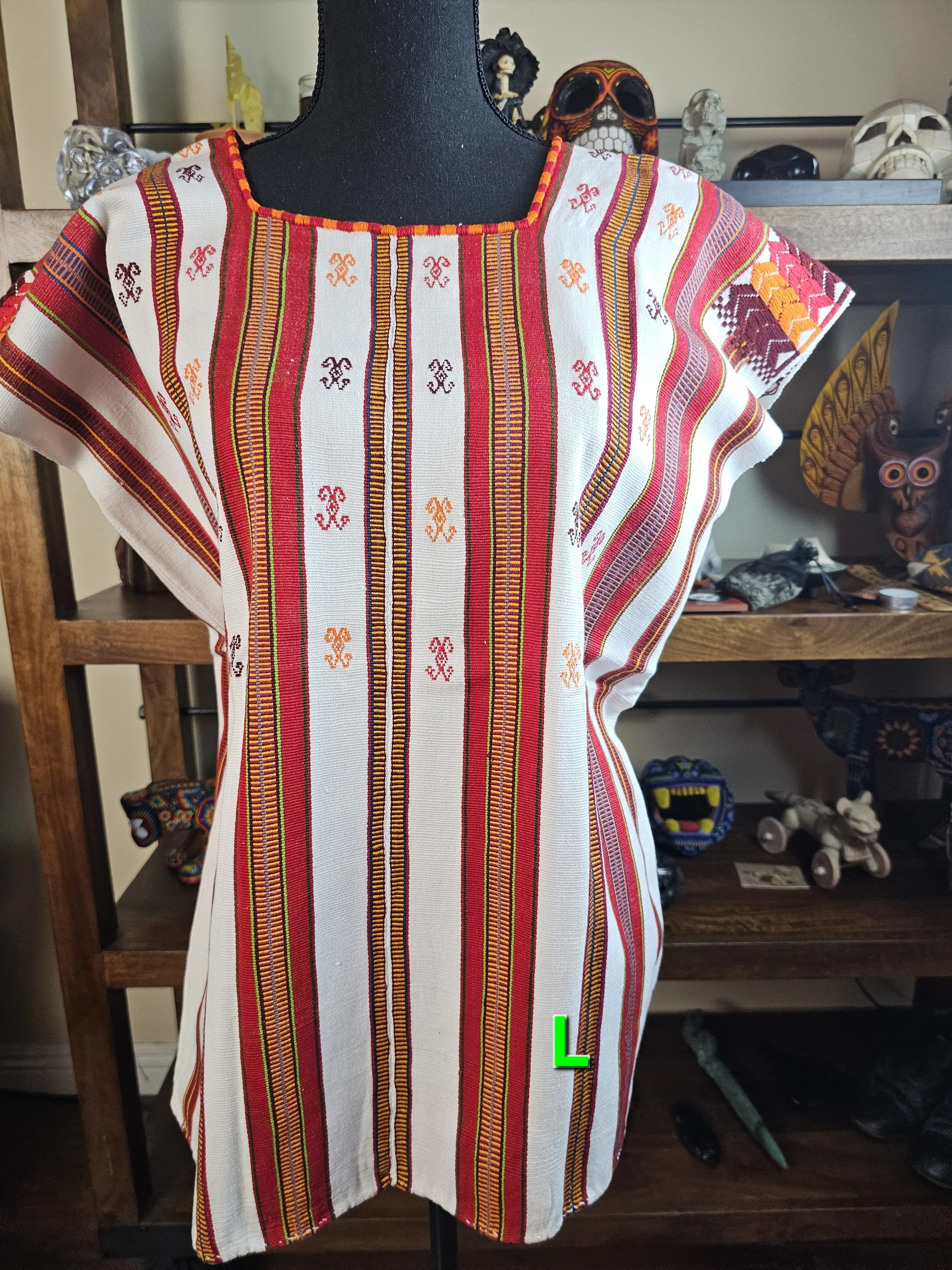 Red W/Orange Stripe Pantelho Huipil