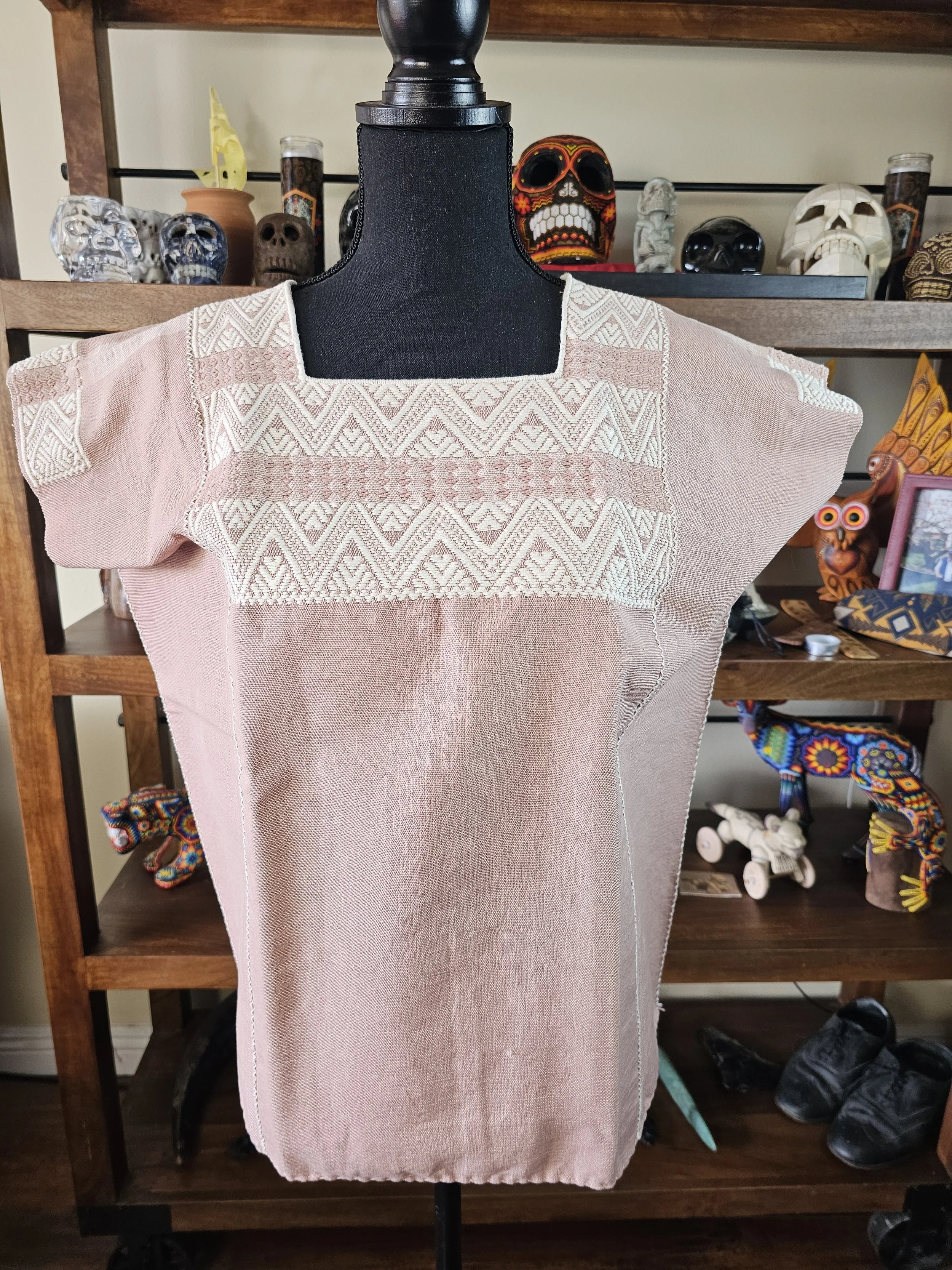 Baby Pink Embroidered Larrainzar Huipil