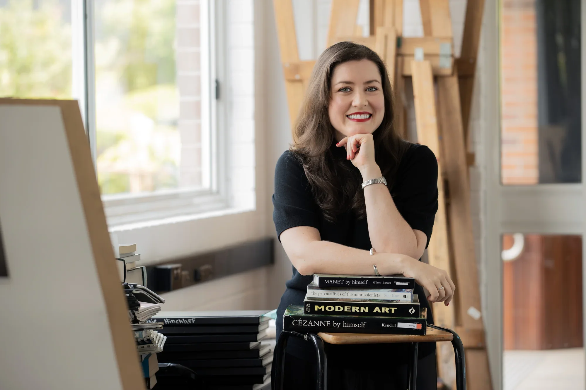 Editorial portrait of a Wenona School teacher in the art room, photographed by Rowena Clarke