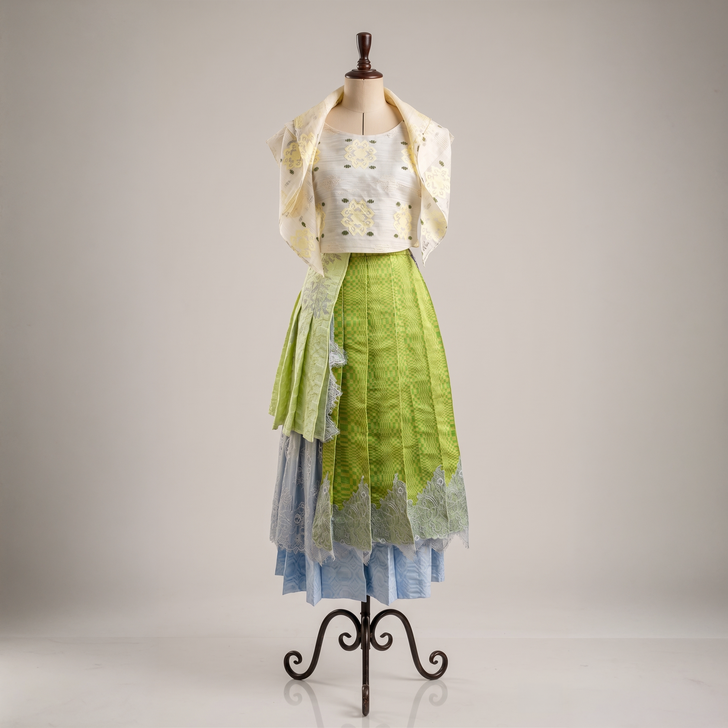Piña Suksok (brocade) and a many-layered inabel skirt with delicate lace 
-from ₱75, 000