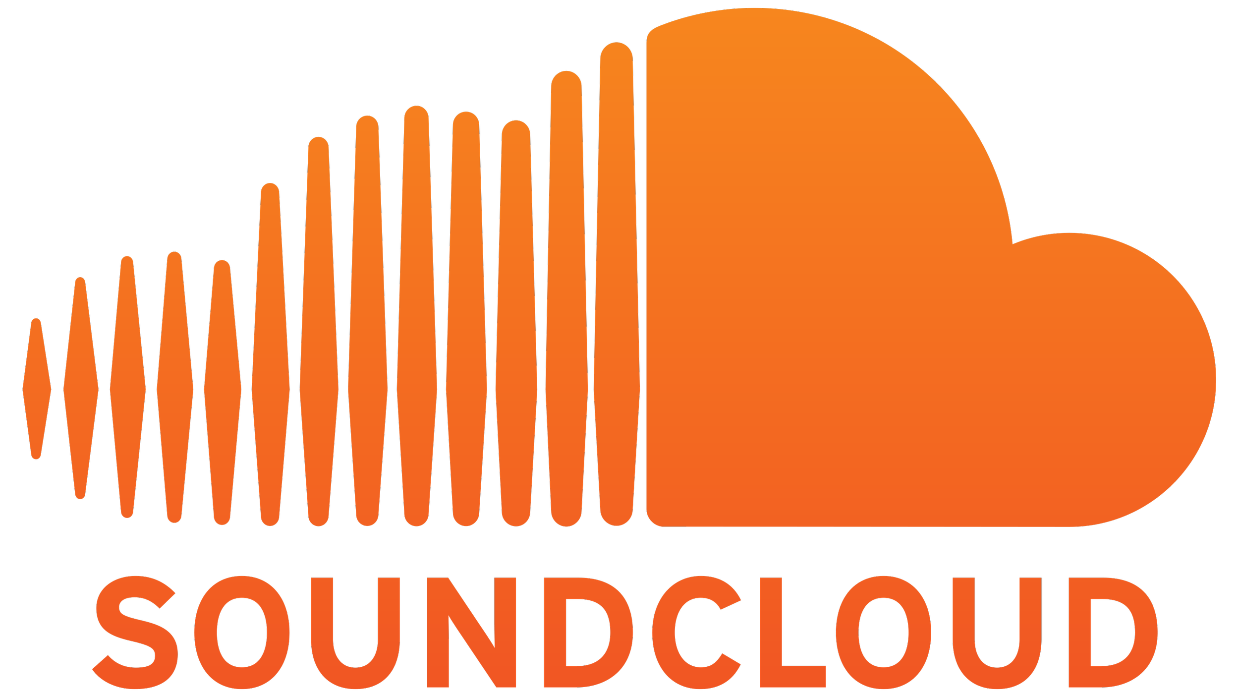 SoundCloud logo featuring an orange cloud and sound wave design on a black background with the word 'SOUNDCLOUD' beneath.