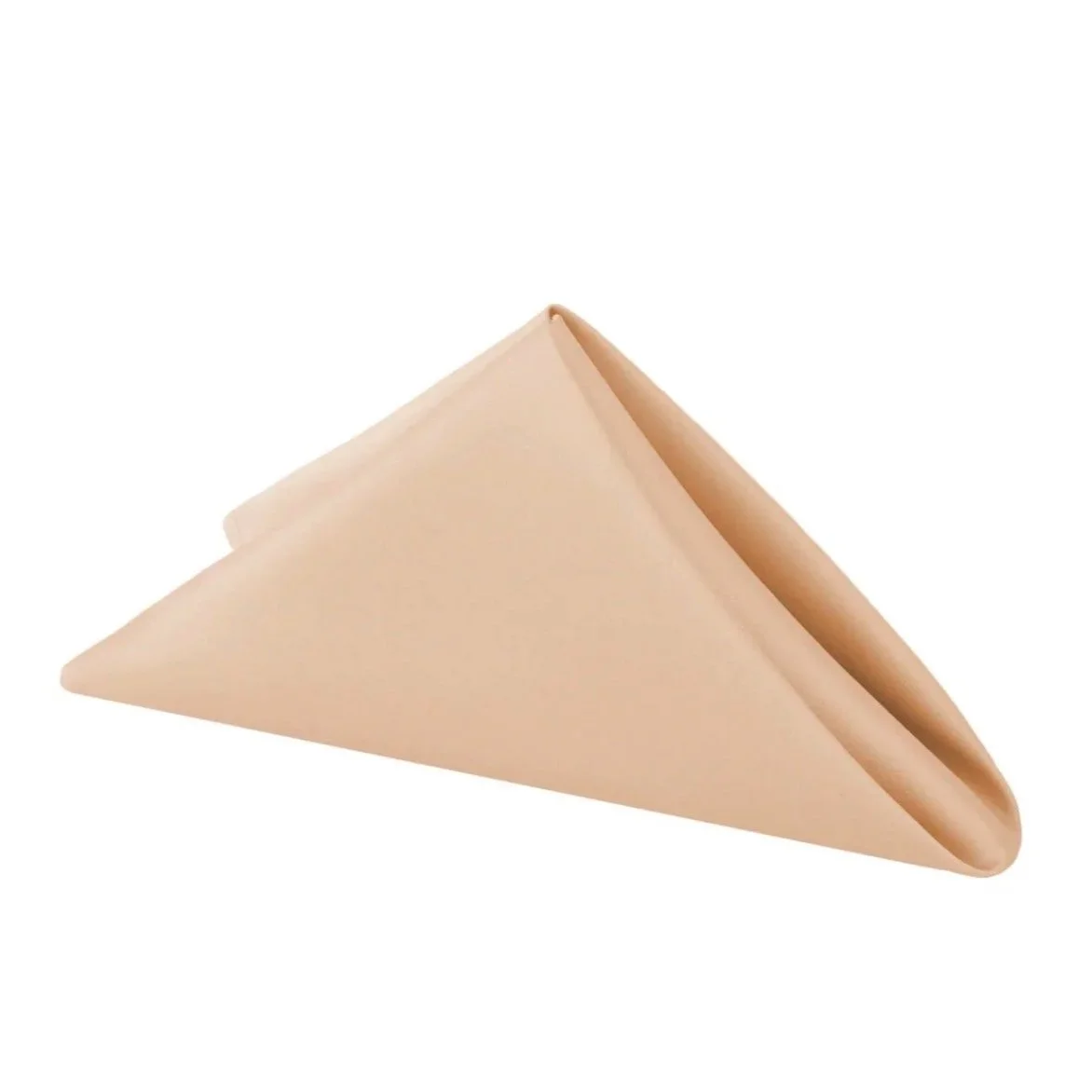 A folded beige paper napkin against a white background.