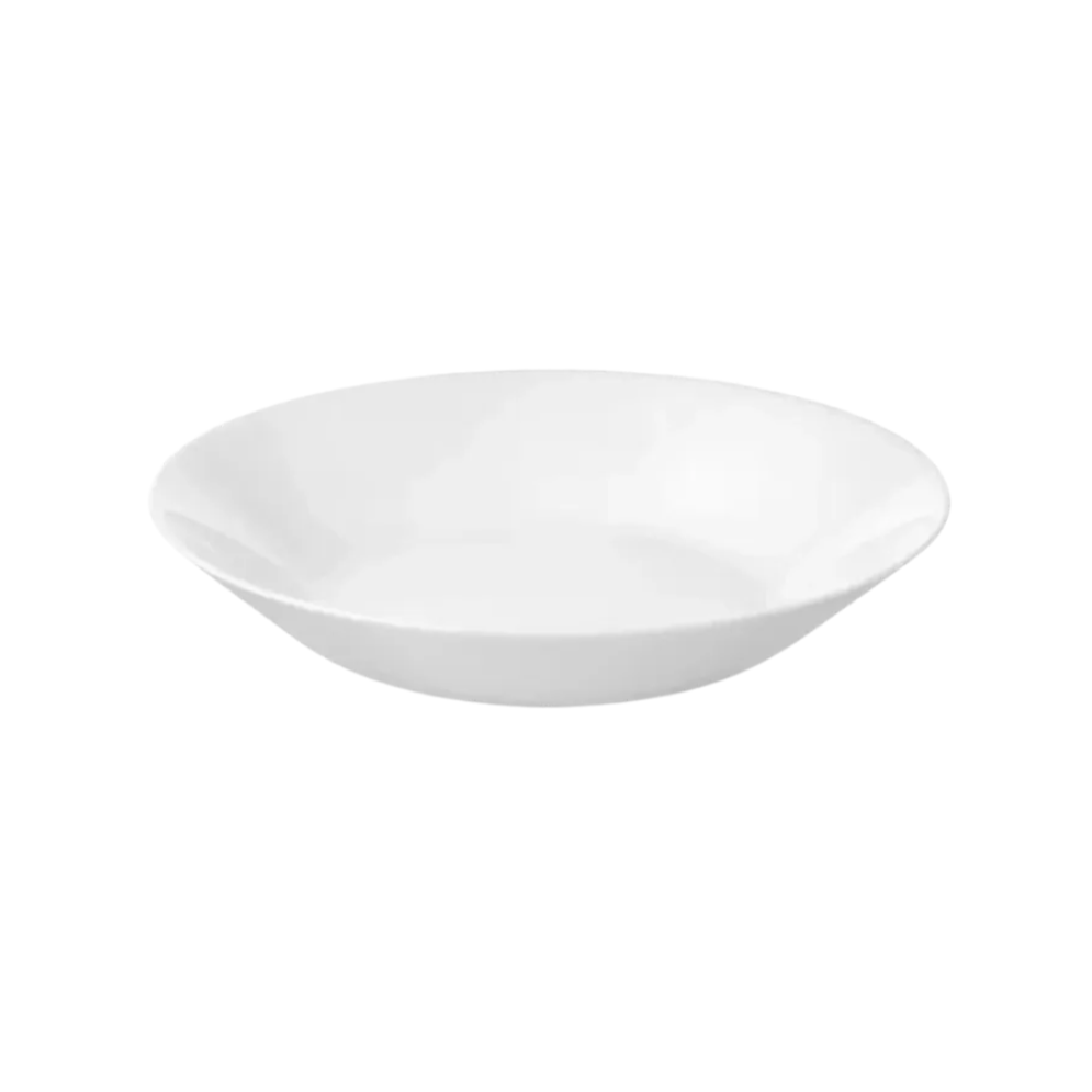 White ceramic bowl on a plain background.