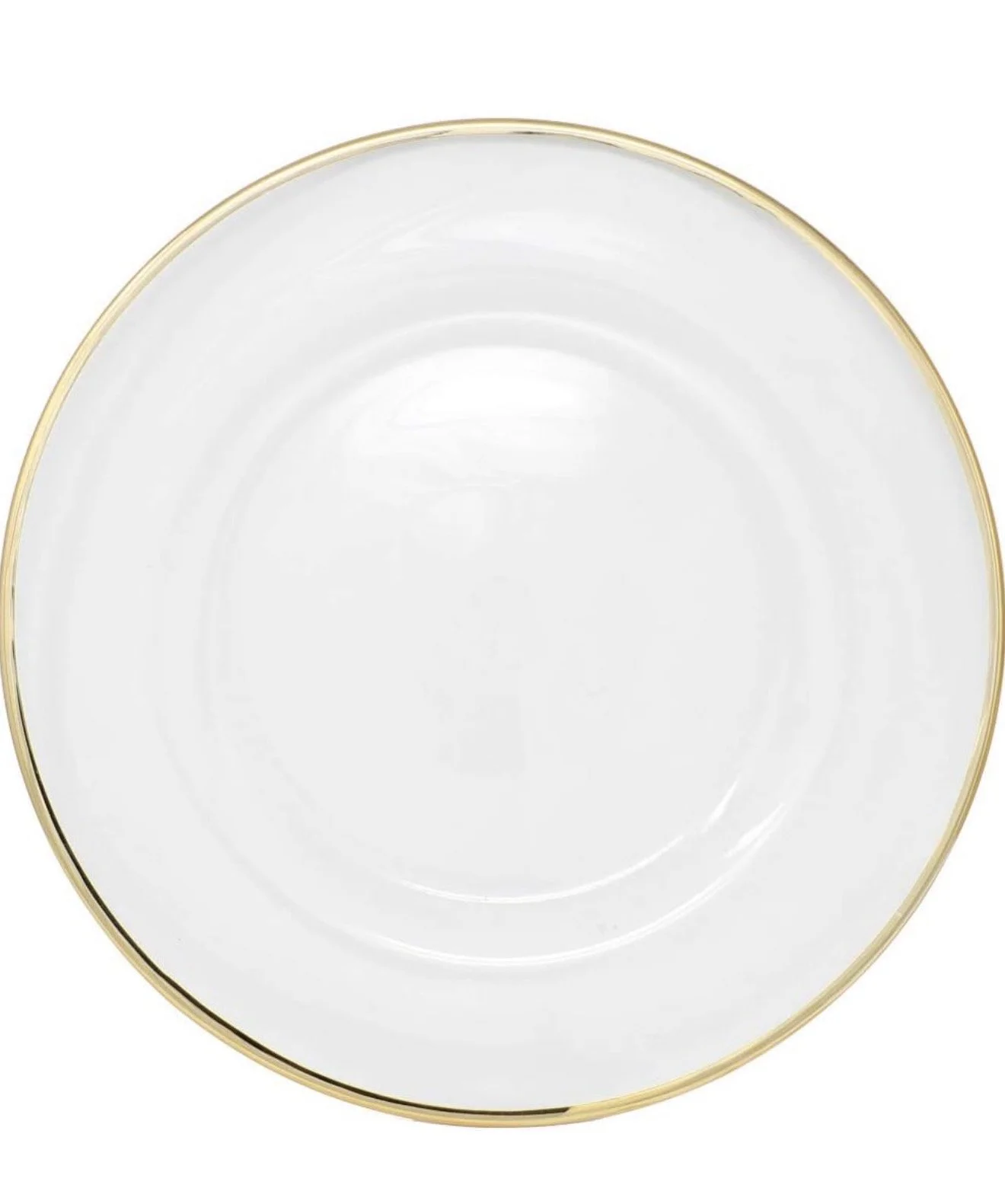 A white round porcelain plate with a gold rim.