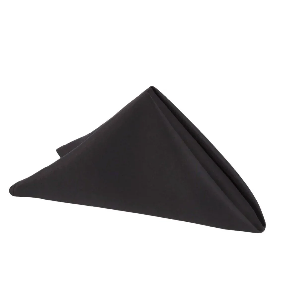Black fabric napkin folded into a triangle.
