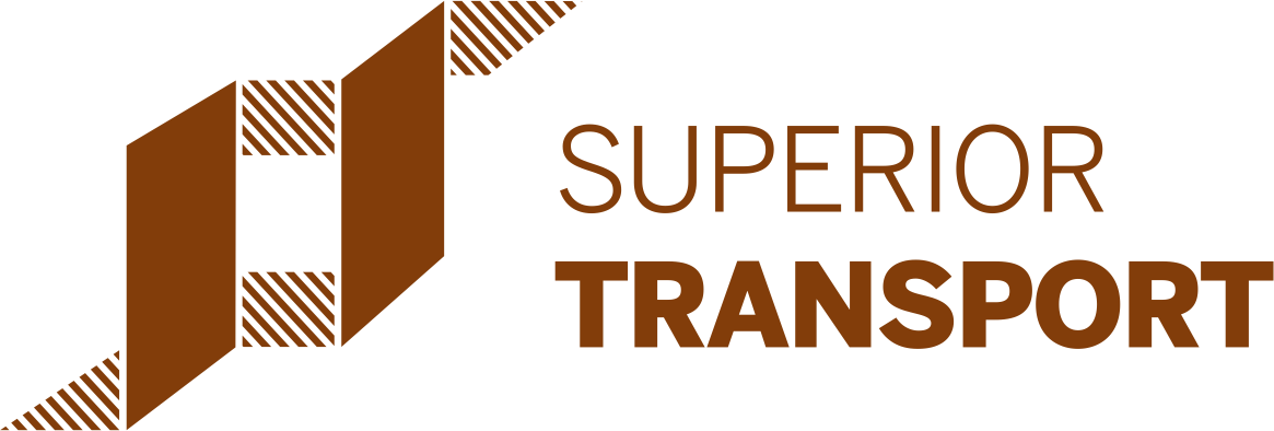 Superior Engineering Group - Logo with stylized brown and black geometric shape resembling a pathway or road, next to the text 'Superior Transport' in brown.
