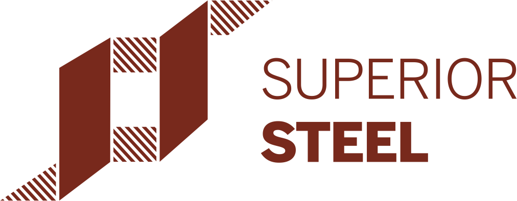 Superior Engineering Group - Logo with two stylized steel beams and the words "Superior Steel" in brown text.