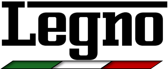 A black and white logo with the word 'Legno' and a stylized Italian flag underneath.