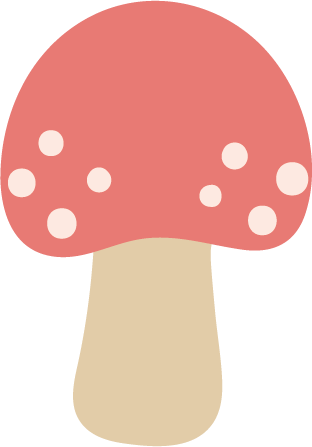 Illustration of a mushroom with a red cap and white spots, and a beige stem.