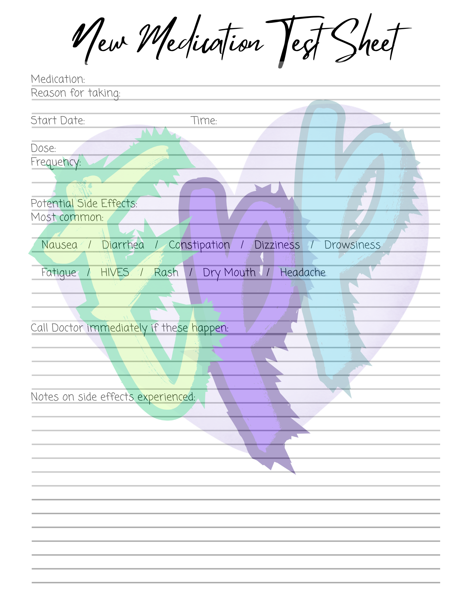 New Medication Test Sheet
