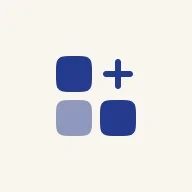 blue icon of three boxes and a plus sign for integration