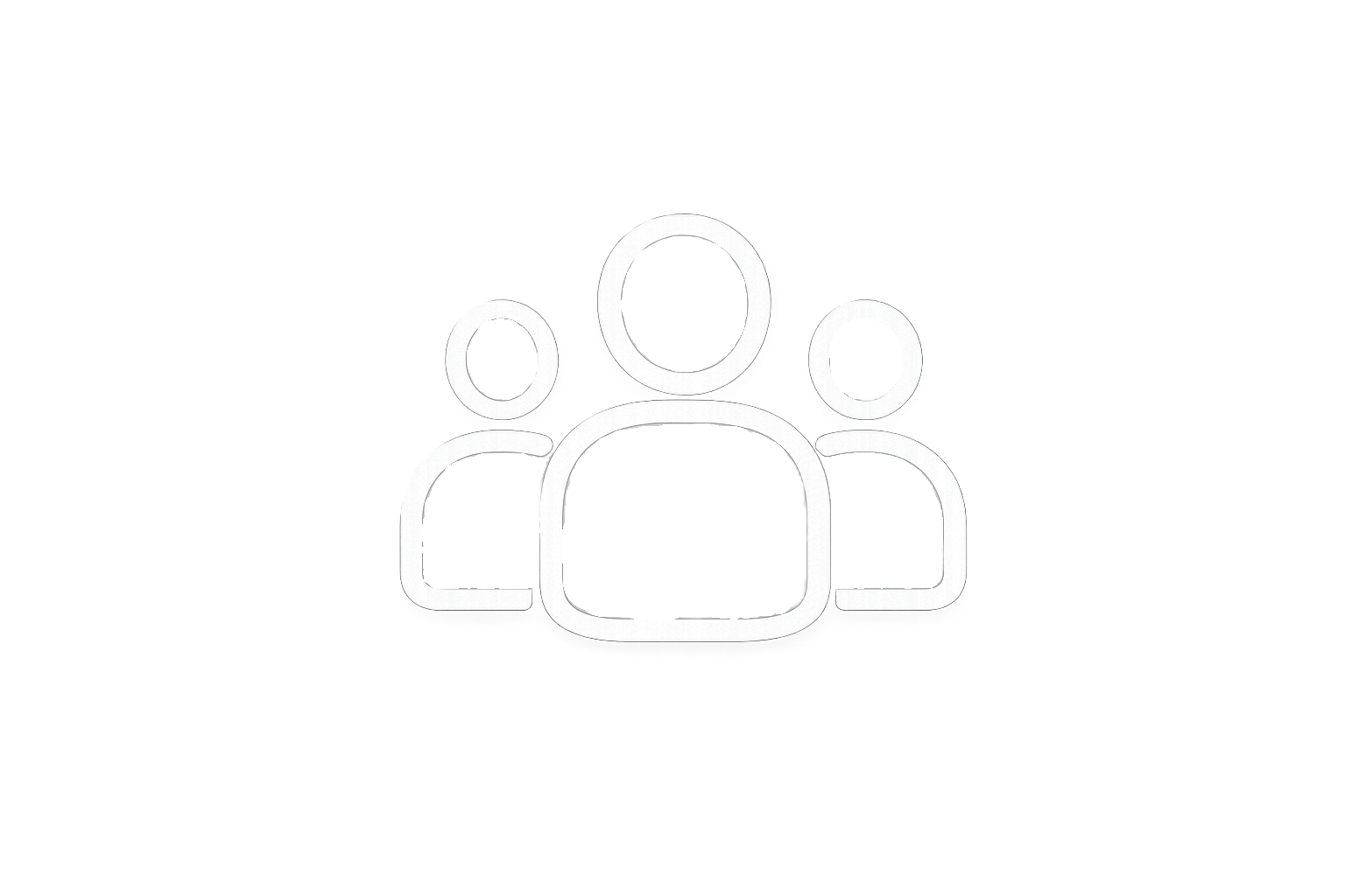 Outline illustration of three human figures standing together, representing a group or team.