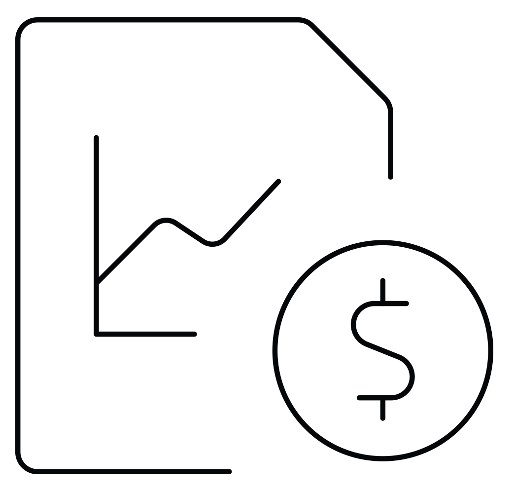 Icon of a stock market chart with an upward trend and a dollar sign, representing financial growth or investment.