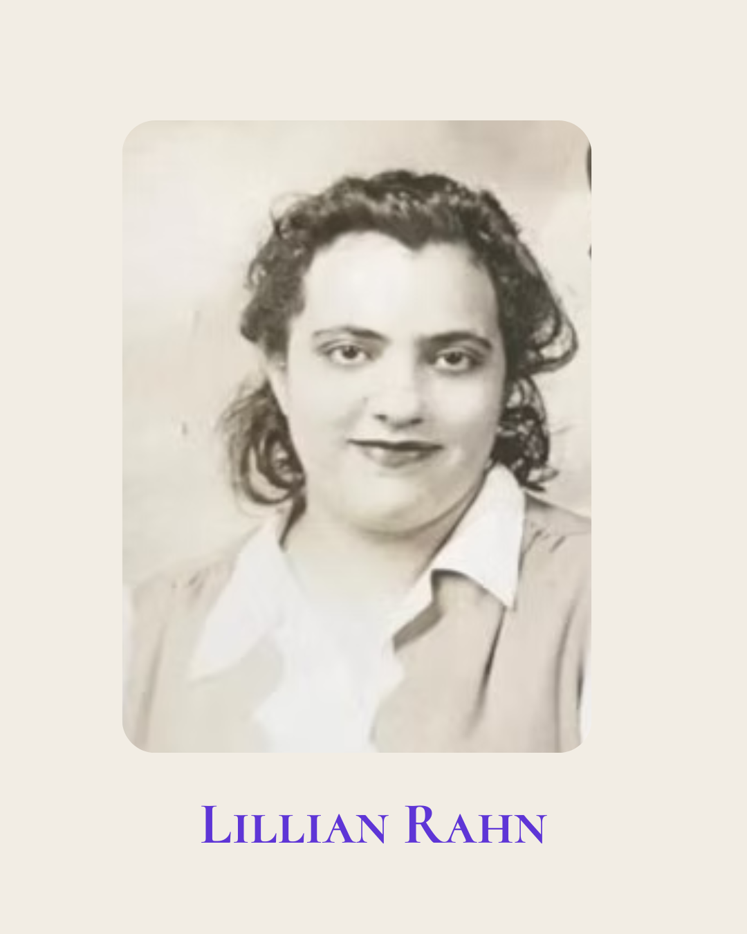 Vintage, black and white portrait of Lillian Rahn.