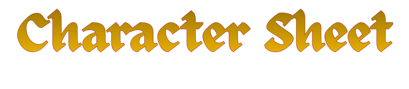 Text reading 'Character Sheet' in stylized, gold-colored font with a black background.